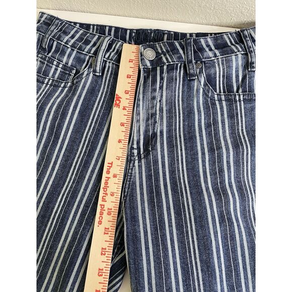 Rock & Roll Jeans 30 x 29 Blue Striped Denim Flared High Rise Red Embroidery - Picture 11 of 13